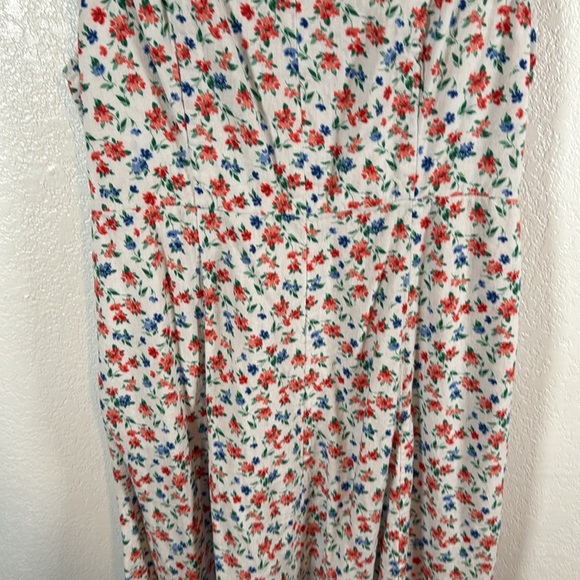 Old Navy Red White Blue Floral Linen Sweetheart Dress Smocked Back Midi Size LG - Picture 2 of 10